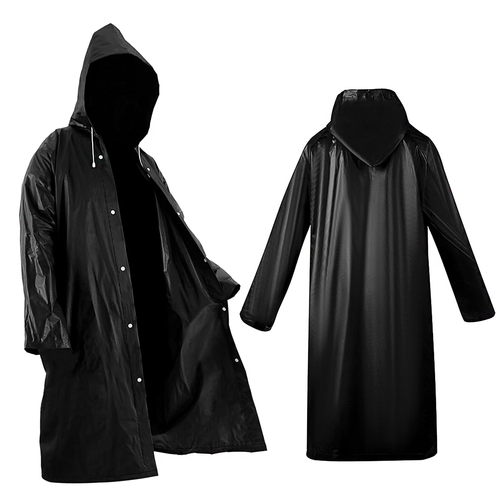 2 Pack Black Portable Rain Ponchos, Roctee Reusable Rain Jacket for Adults with Hood, Raincoats Outdoor Large, Rain Coat