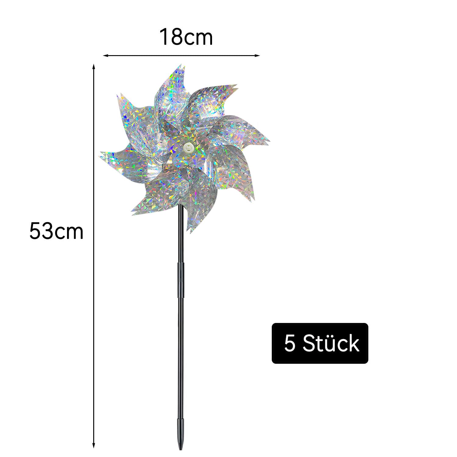 ERBO 5 molinillos de viento, antipalomas para balcón, molinillo de viento, jardín, ruedas reflectantes, espantapájaros para balcón, jardín, patio, huerto (plata)