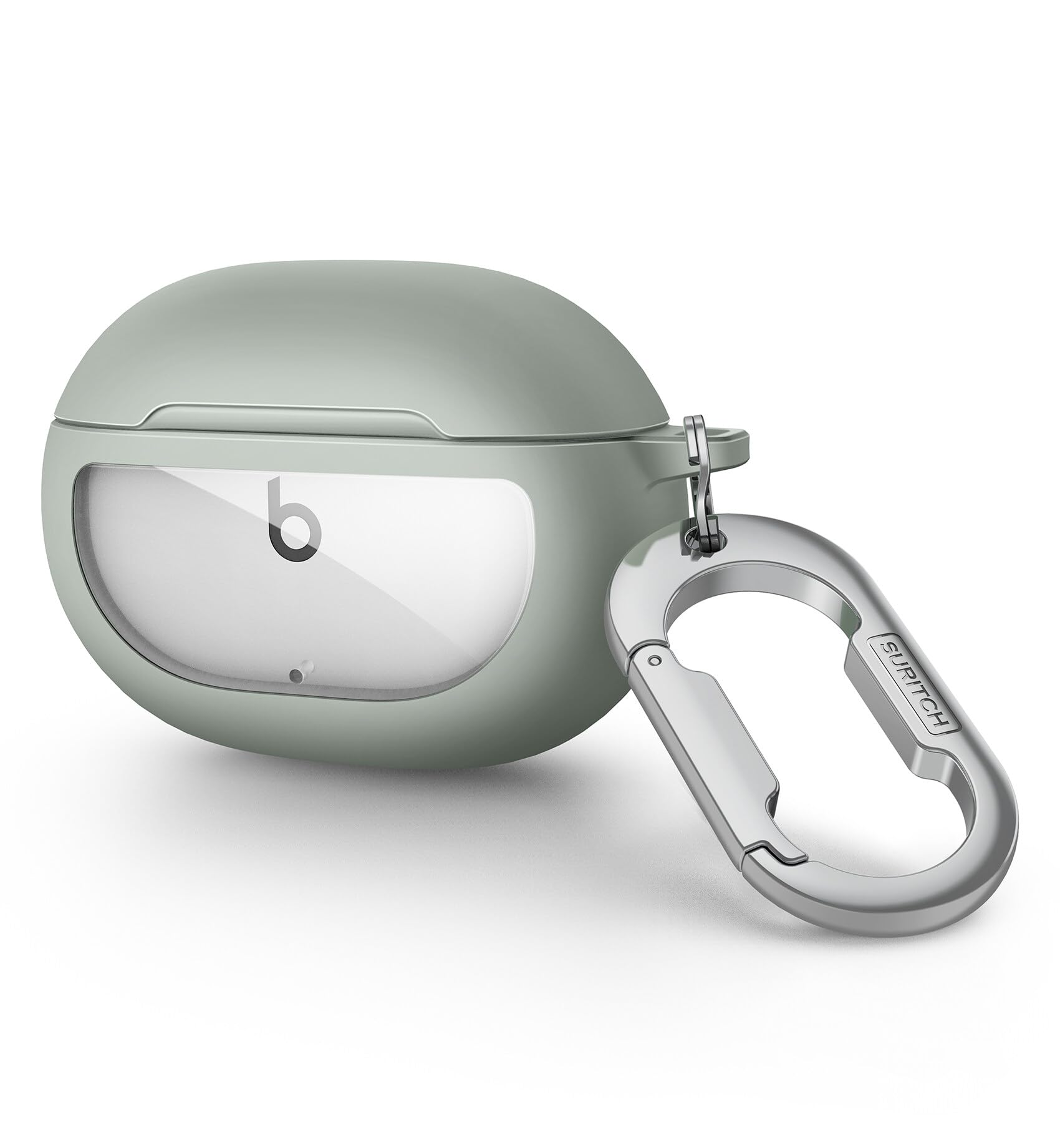 SURITCH Clear Case Compatible with Beats Studio Buds,Studio Buds + (2023) Cover,Shockproof TPU Protective Portable Case with Carabiner Clip Keychain for Earbuds Charging Case Accessories(Olive)