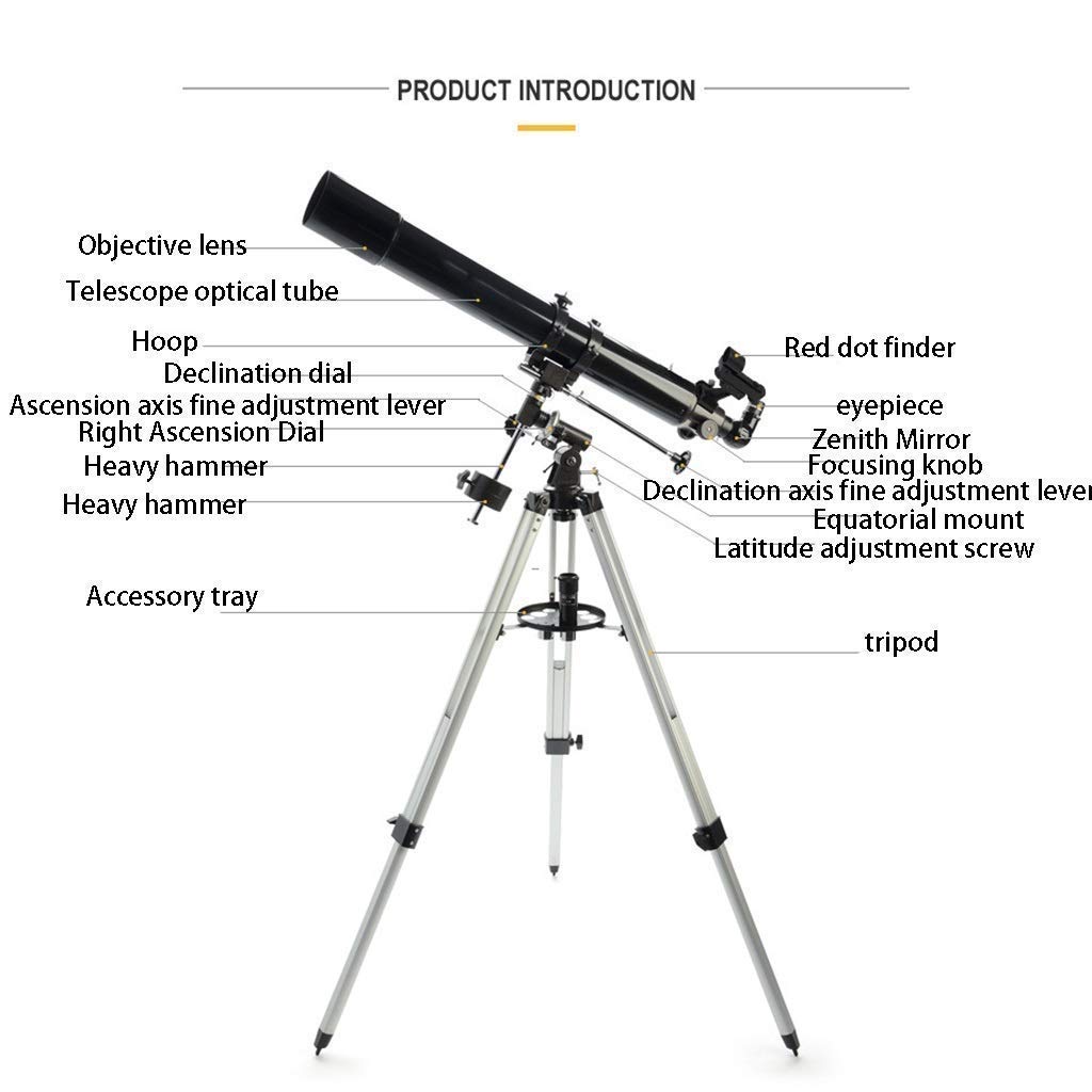 Telescopio astronómico Refractor, telescopio de 80 mm de Apertura y 900 mm, telescopio de Viaje para niños Principiantes y Adultos, Gran astronomía para Que los niños exploren el Espacio Lunar