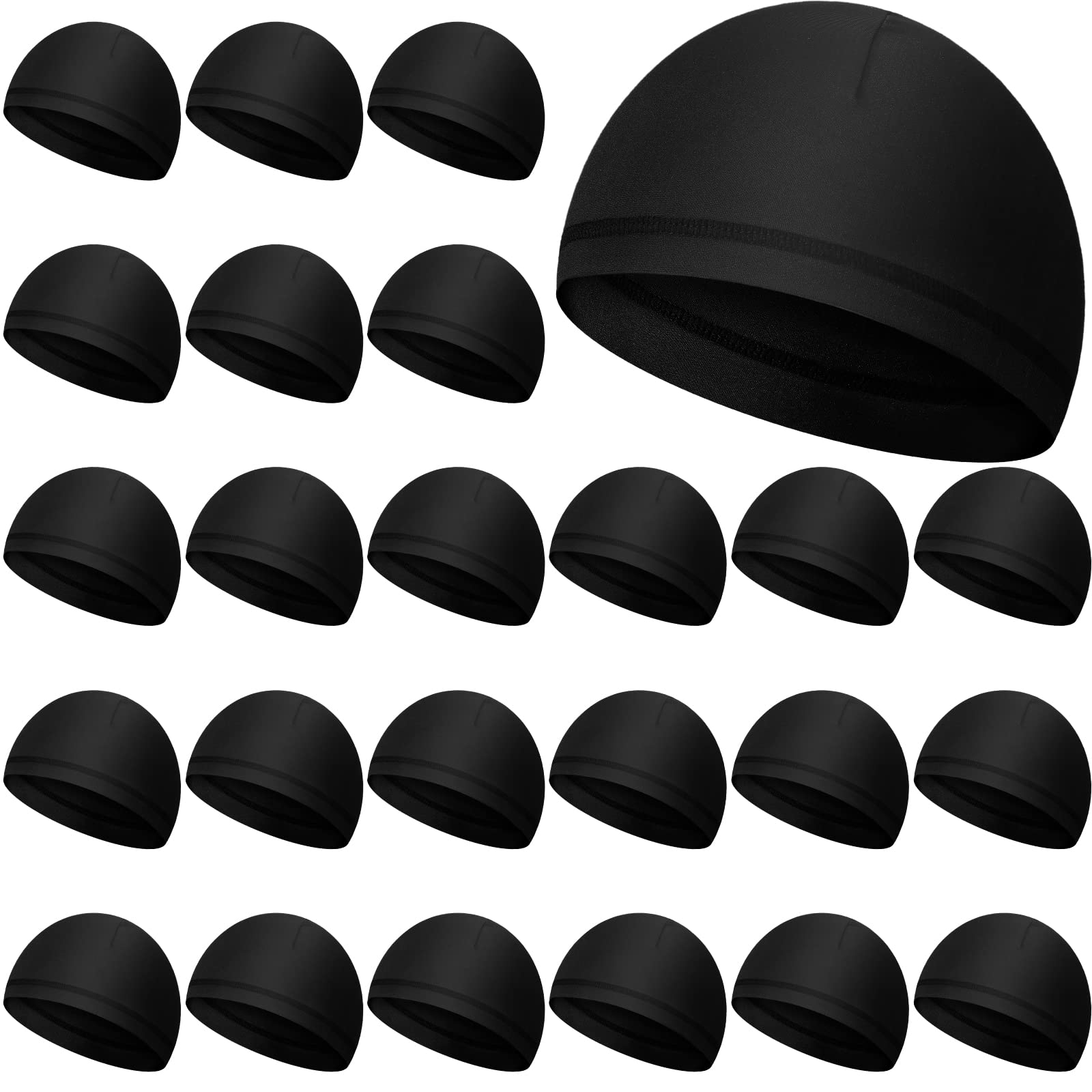 Janmercy24 Packs Skull Cap Running Hats Sweat Wicking Helmet Liner Black Men's Cooling Cycling Caps Running Hat Soft Beanie Stretchy Headwear for Men Women