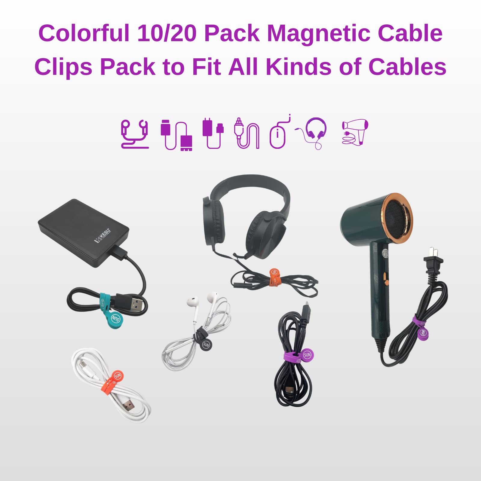 SUNFICON 10 Clip Magnetiche Per Cavi: Colorate E Multifunzione, Per Organizzare Scrivania E Cavi