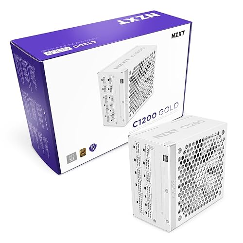 NZXT C1200 Gold ATX 3.1 - Fully Modular Low-Noise PC Gaming Power Supply - 1200 Watts - 80 Plus Gold - 12V-2x6 Connector - Zero Fan Mode - 100% Japanese Capacitors - White - White - 1200W Gold - C Series ATX 3.1