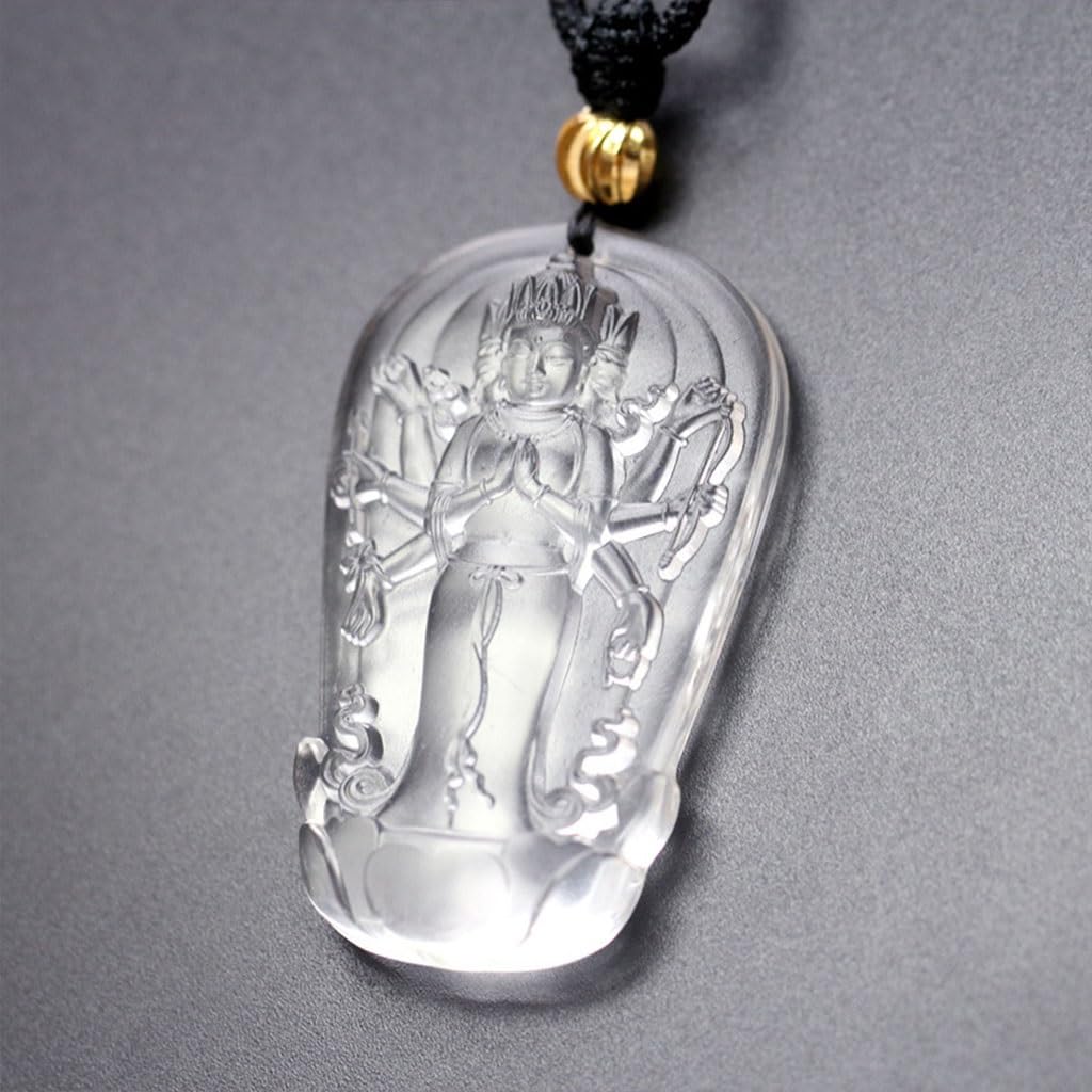 1 collana con statua del Buddha Guanyin a otto braccia, ciondolo in vetro Bodhisattva corda fatta a mano, unisex