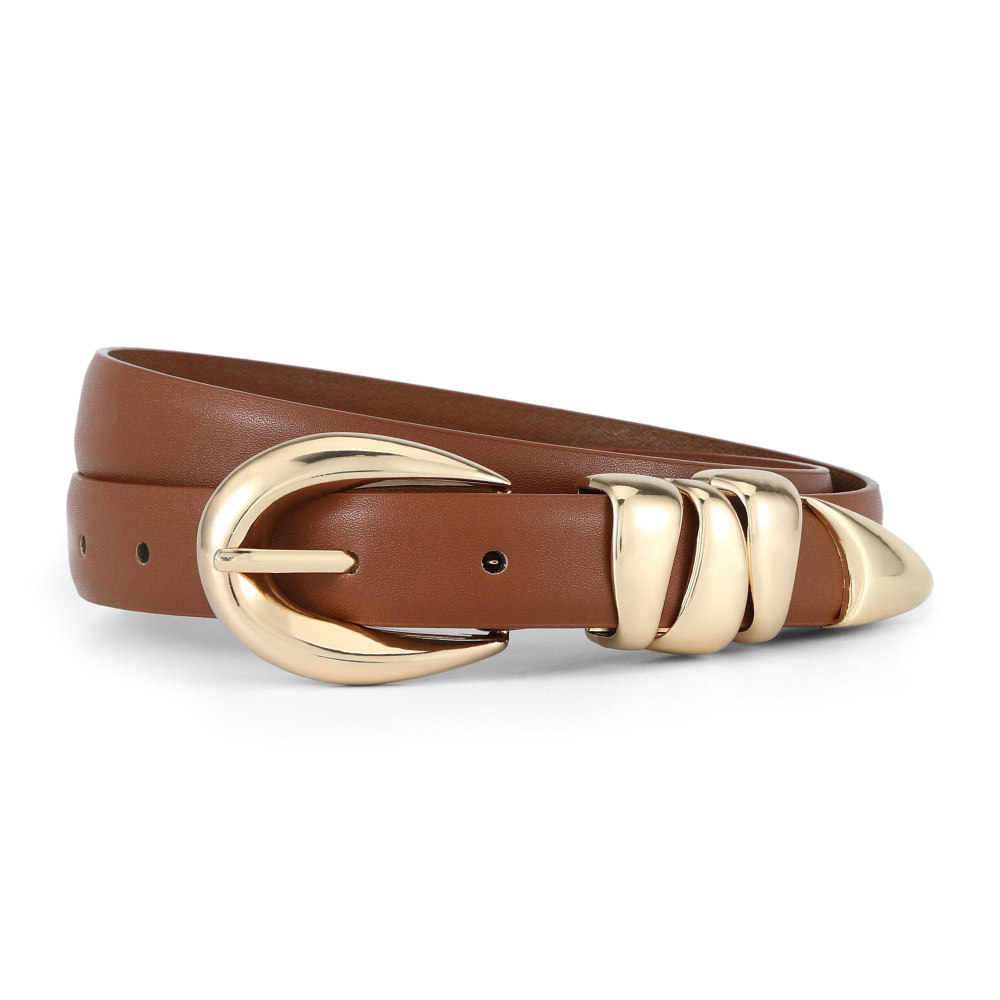 HOTWILL Women Skinny Belt for Jeans Dress Pants Ladies Fashion Faux Leather Waist Belt with Gold Buckle