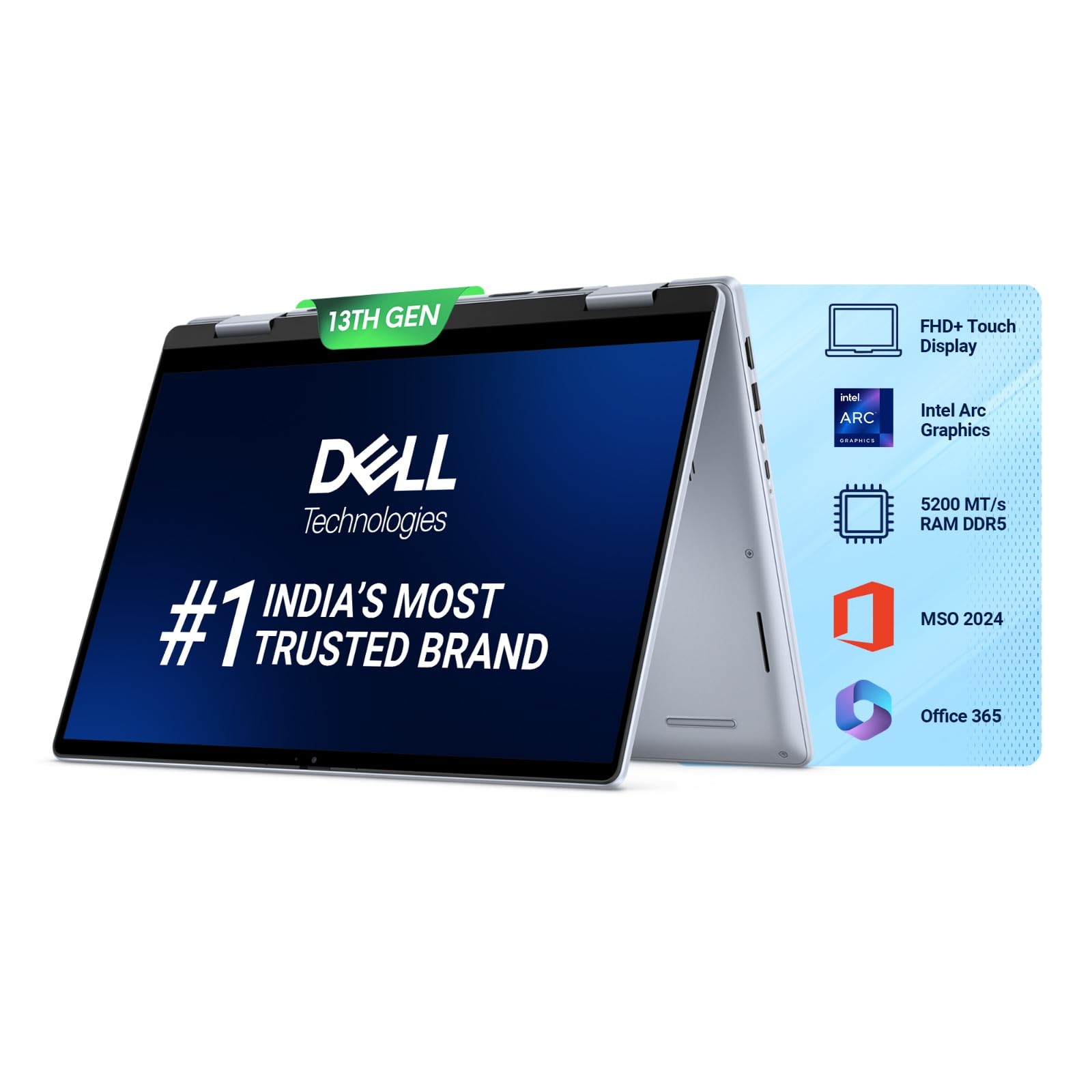 Dell Inspiron 14 7440 2in1 Laptop - 14 inch Touch FHD+ 250nits (35.56cm) Display, Intel Core i5-1334U, 16 GB DDR5 RAM, 512 GB SSD, Dell Active Pen, Intel Graphics, Ice Blue, Backlit KB + FPR, 1.71Kg