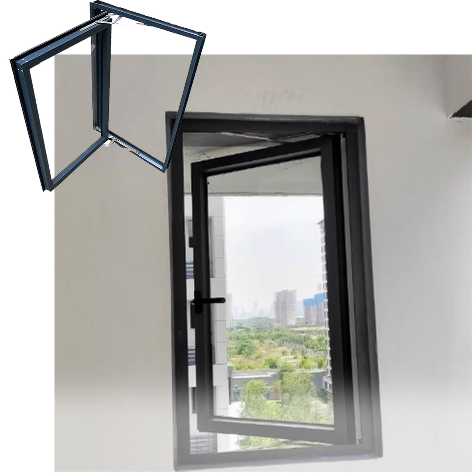 Finestra scorrevole, telaio in alluminio da incasso con vetro temperato, ideale per case dei giochi, capannoni, cabine, piccole case e garage (40 x 150 cm)