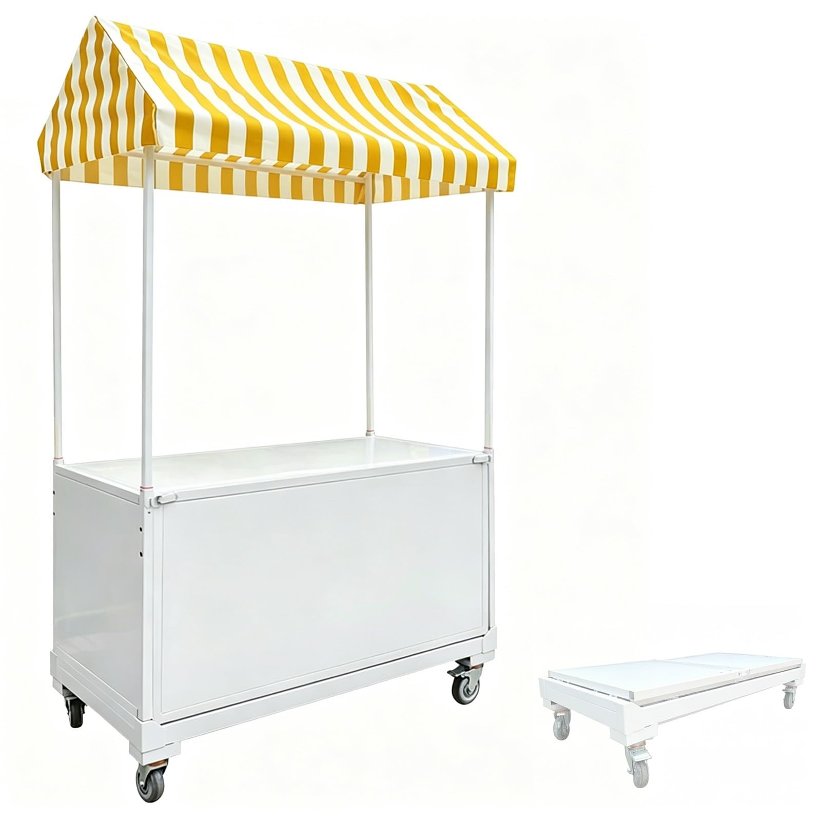 Carrello portatile per venditori, pieghevole, con tettoia e ruote bloccabili, struttura in ferro per eventi alimentari, larghezza 120 cm
