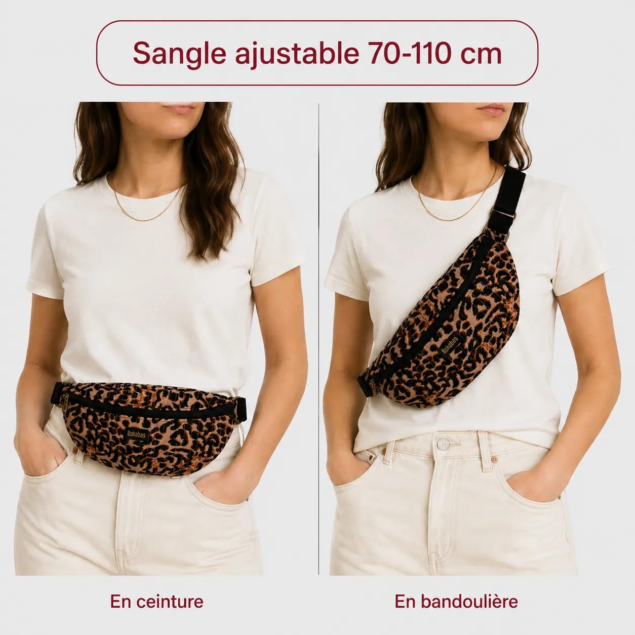 Sac Banane 4,5 L Femme & Homme – Sacoche Bandoulière, Ceinture Sangle Réglable 70-110 cm, Grand Format XL Coton Matelassé, Sport Course Randonnée Voyage, Peachy, 30×15×10 cm