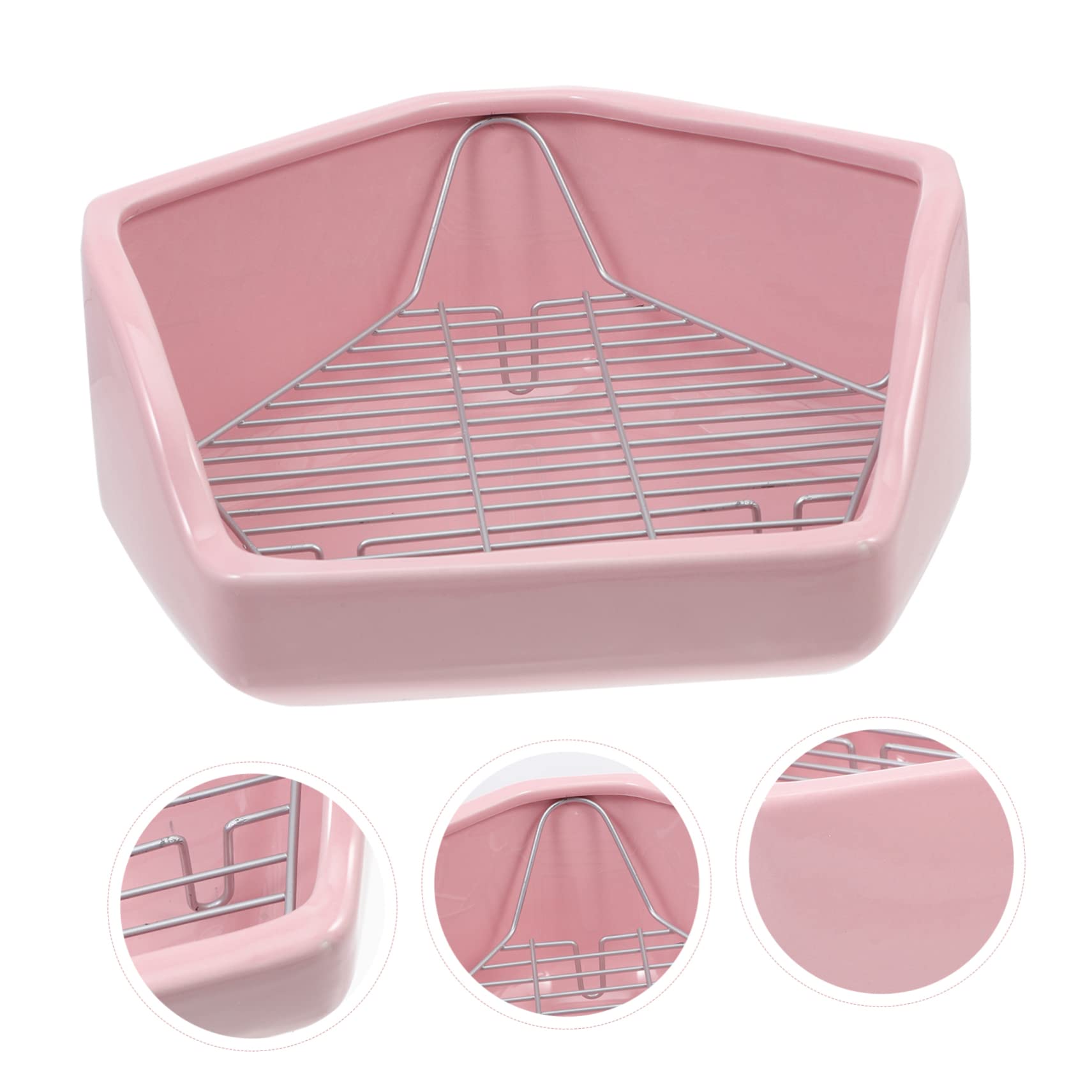 Mipcase Inodoro de Cerámica Antideslizante Rejilla Desmontable para Conejos y Cobayas Pentagonal Caja de Baño Rosa para Mascotas Pequeñas