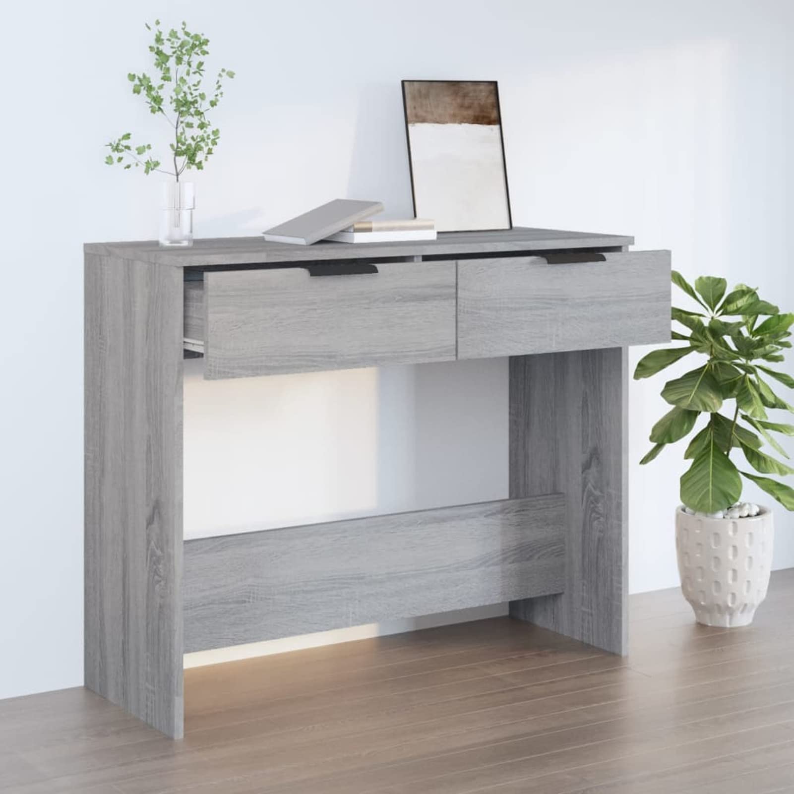 Homgoday Mesa Consola Madera contrachapada Gris Sonoma 90x36x75 cm Mesas auxiliares de salón,Mesa Consola Recibidor Mueble de Entrada Estrecha Clásica