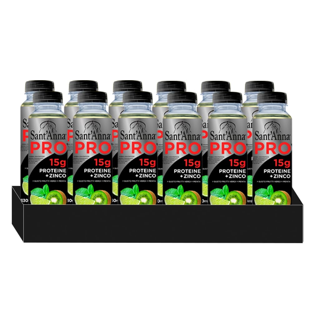 Sant'Anna PRO Frutti Verdi 0,33L | confezione 12 Bottiglia | Bevanda Proteica in Acqua Sant'Anna | Alto Contenuto di Proteine | Perfetta per chi pratica sport, idrata