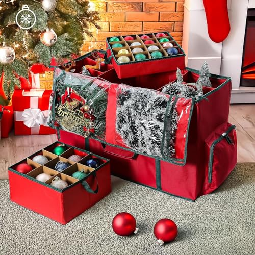 Contenedor de Navidad ajustable bolsa de almacenamiento resistente con compartimentos 8