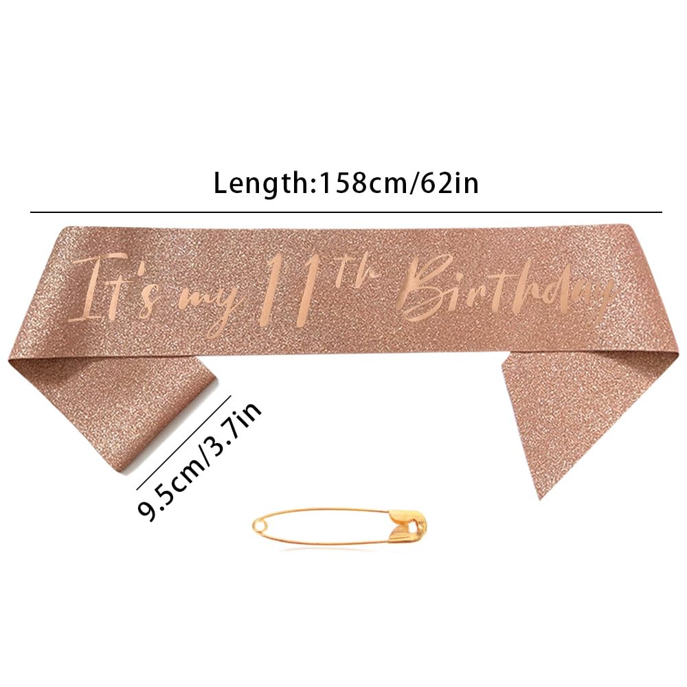 Corona E Fascia 11° Compleanno Ragazza - Tiara Principessa Con Strass, Oro Rosa, Festone Party - Foto 13