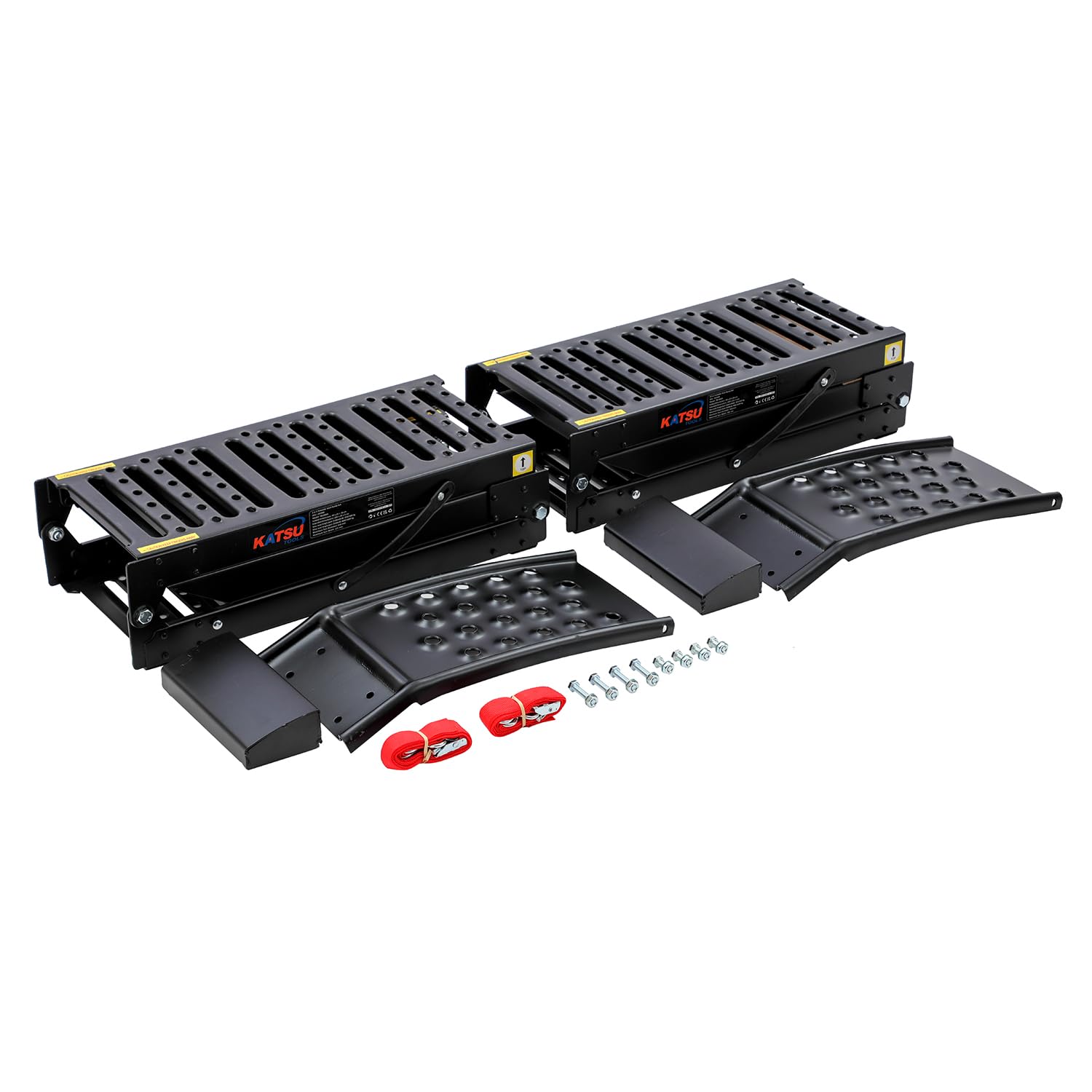 KATSU Tools Paquete de 2 rampas plegables de acero 2 en 1, rampa de carga resistente de doble propósito, 200 x 23 x 5 cm, carga máxima de 500 kg, portátil, ideal para motocicletas, tractores