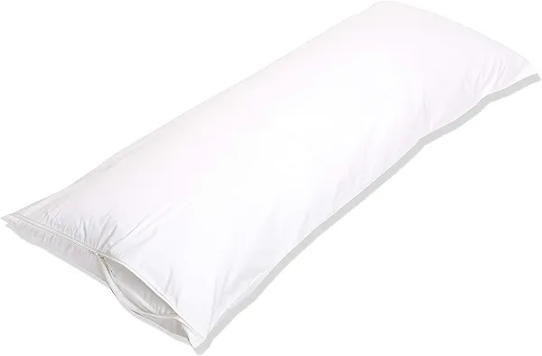 Amazon Basics Body Pillow Pillowcase with Zipper, 100% Cotton Hypoallergenic, Pillow Protector, White (55 x 21 Inches), Pillows Not Included