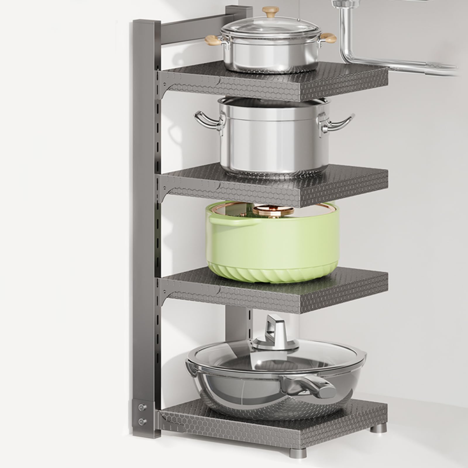 Dxcaicc Pots And Pans Organizer, Pot Rack Organizers, Height And Position Are Adjustable For Kitchen Cabinet Organizers And Storage,4 Layer