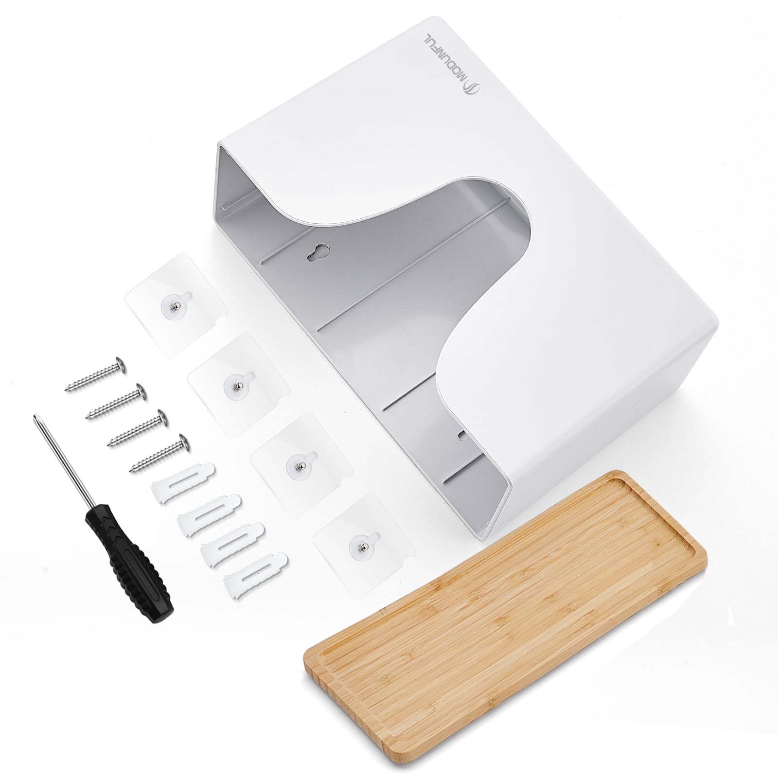 modunful Dispenser Carta Asciugamani con Coperchio in Legno, Dispenser Salviette Bagno Commerciale a Parete e Tavolo, Senza Fori, per Tovaglioli Piegati, es. H2, Bianco