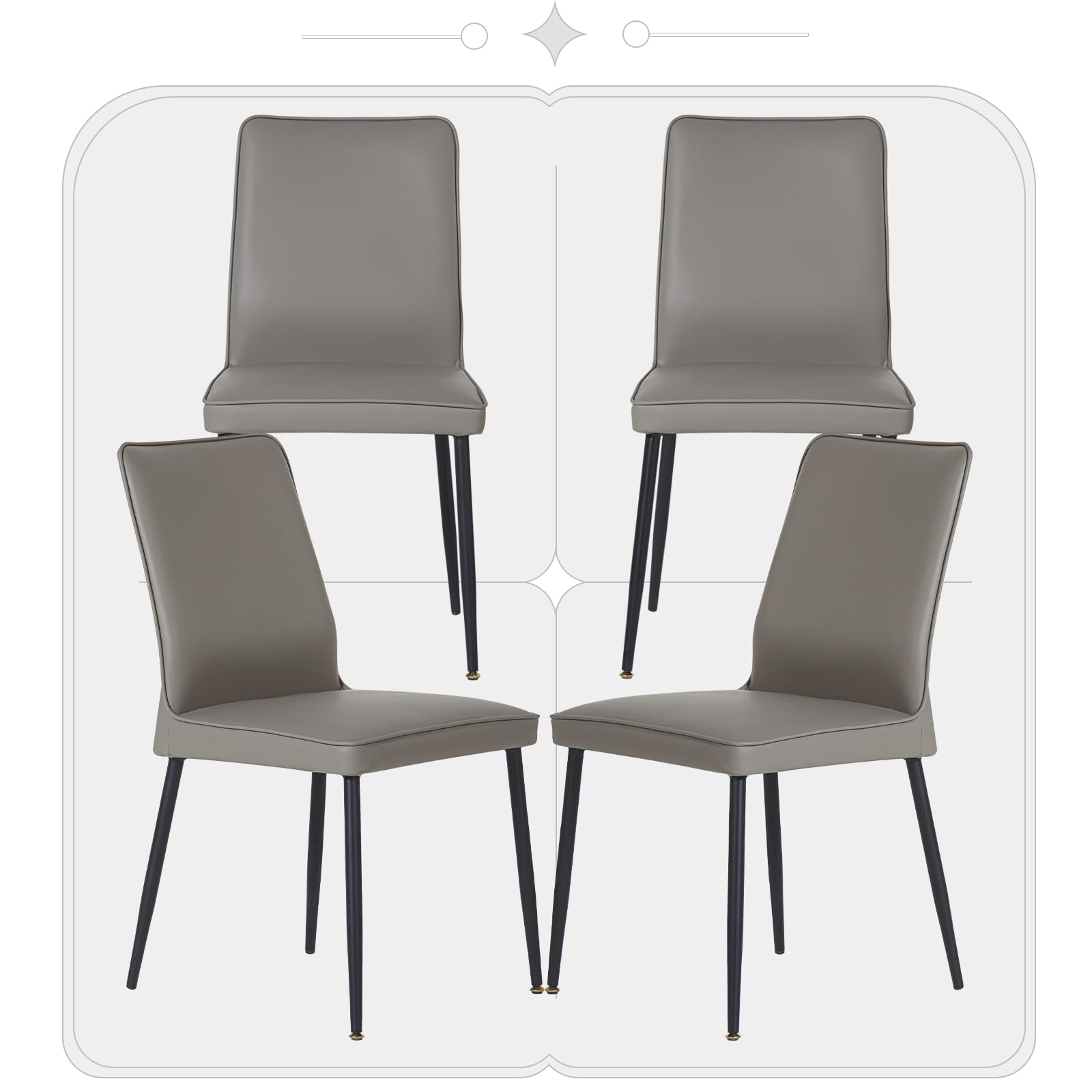 COLAMY Parsons Dining Chairs Set of 4, PU Leather Dining Room Chairs, Armless Upholstered Chair with Black Iron Legs for Home Kitchen Living Room, Light Grey