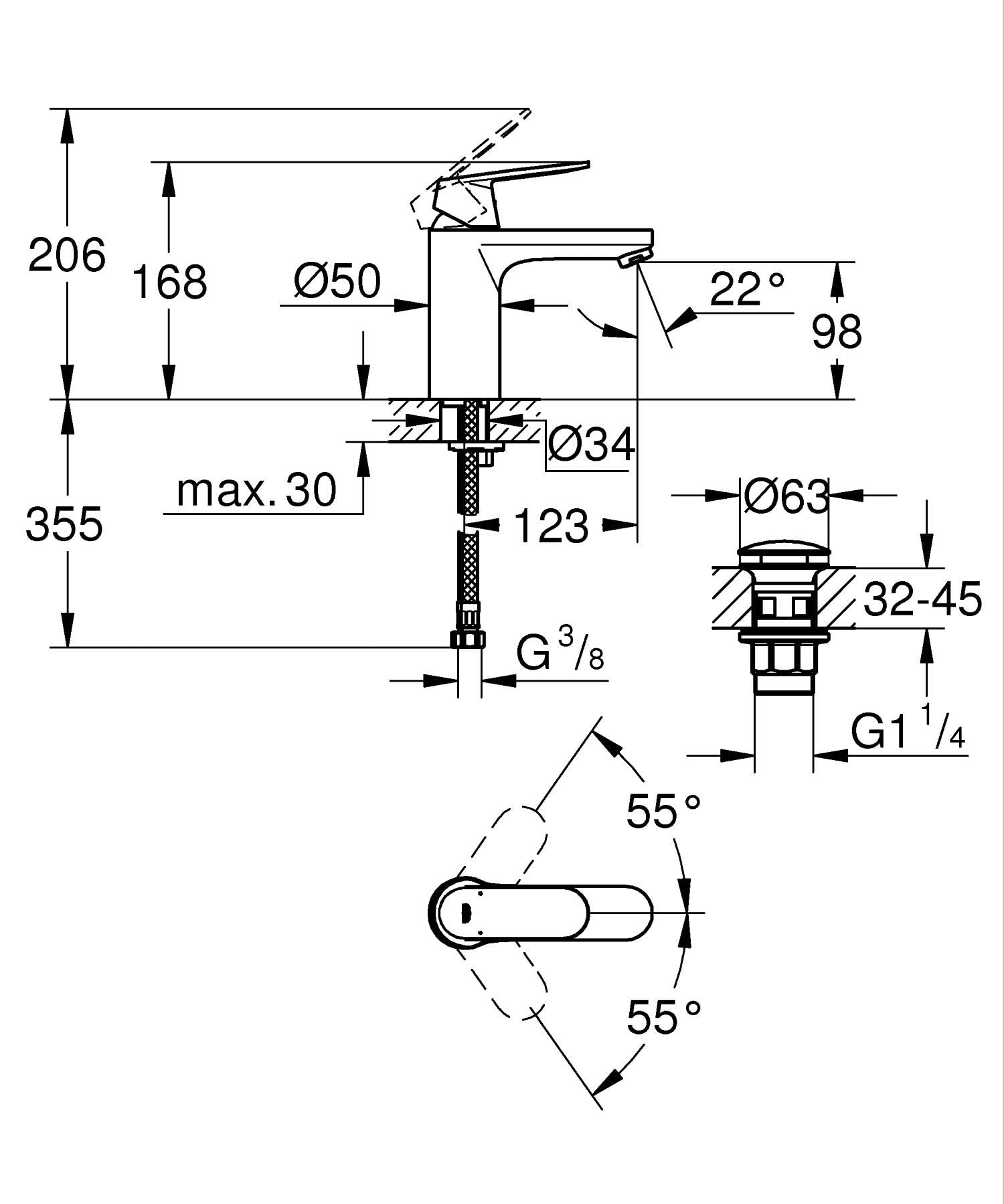 GROHE Eurosmart Cosmopolitan 23926000 - Miscelatore monocomando per lavabo, misura M, montaggio monoforo, cromato