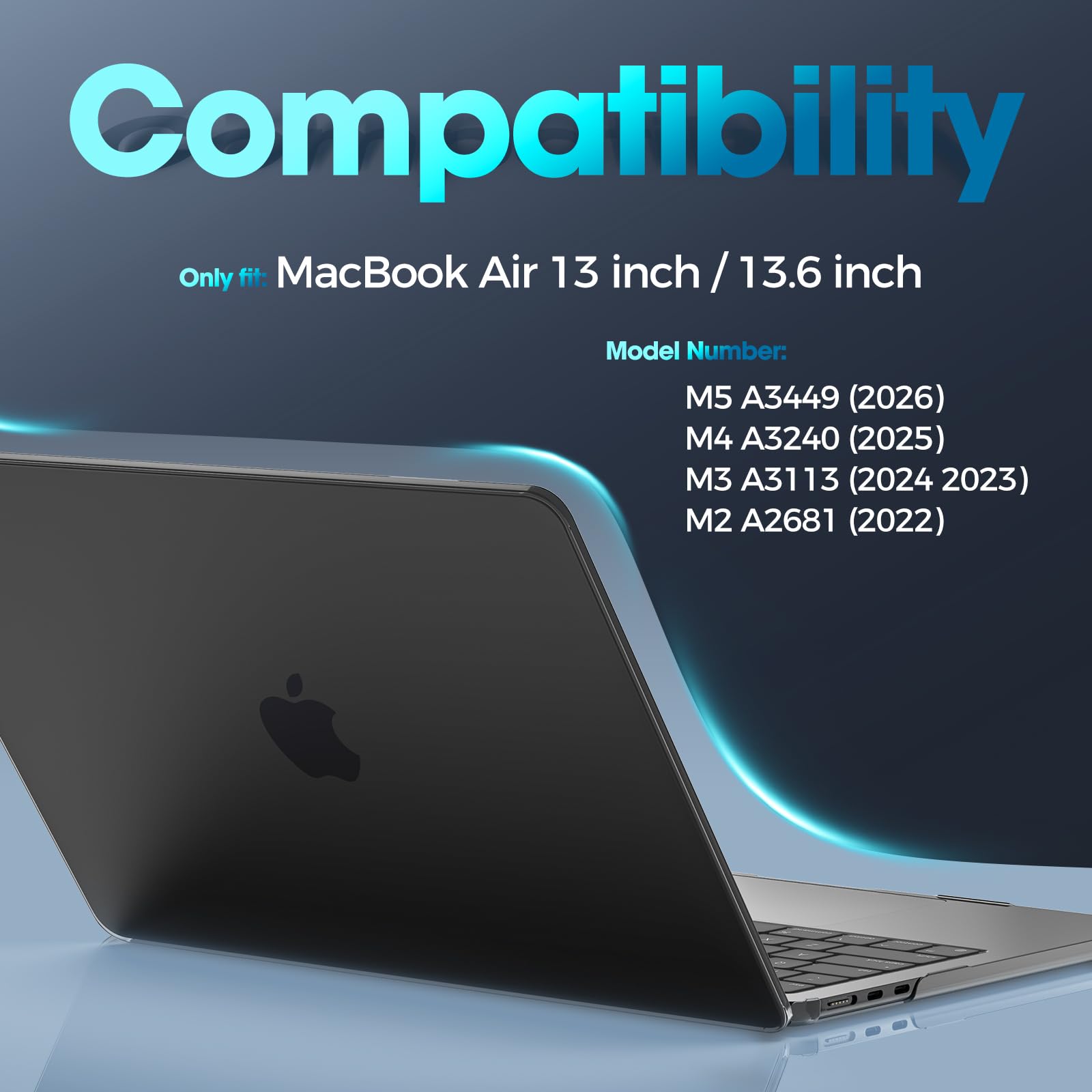 ProCase MacBook Air ケース 13.6インチ適用 M5 M4 M3 2026 2025 2024 2023 2022 A3240 A3113 A2681 耐衝撃ハードカバー スタンド爪 すり傷防止 汚れ対策 -ミッドナイト