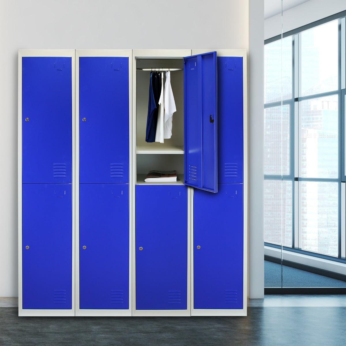 Monster Racking Casier de rangement verrouillable 2 portes métalliques acier bleu gris 1 rail 1 étagère