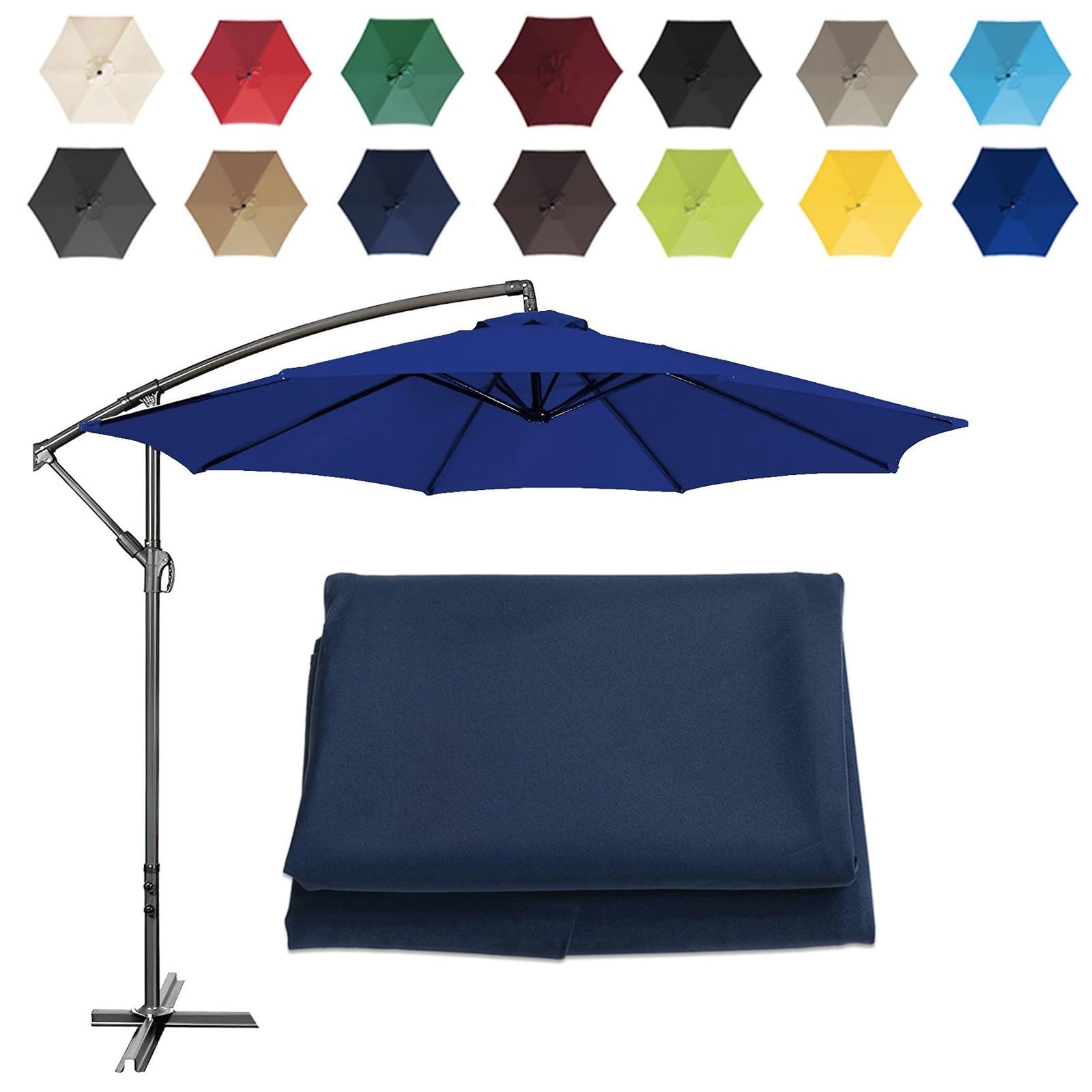 2/2.7/3m Umbrella Replacement Cloth, UV Protection Replacement Parasol Fabric Canopy, 6 Arms/8 Arms Garden Parasol Canopy Cover, For Patio Sun Umbrella, Cantilever Parasols ( Color : Navy blue , Size