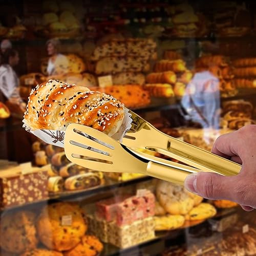 Miniatura 3 de IAXSEE 4 pinzas doradas de 9 pulgadas, de acero inoxidable, para ensaladas, bufé, aperitivos, postres, para fiestas de comida (9 pulgadas, 4 dorados)