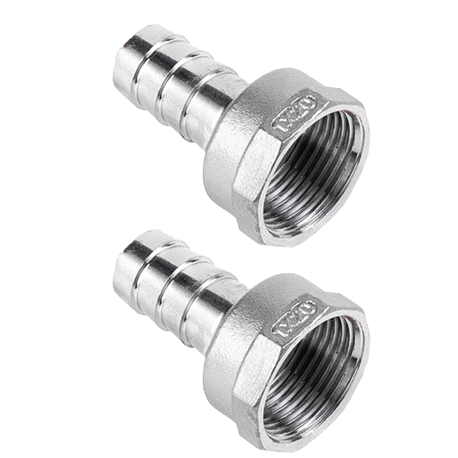 Lot de 2 raccords de tuyau cannelés en acier inoxydable, 25 mm à 30 mm filetage femelle