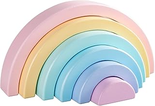 MERRYHEART Wooden Rainbow Small Stacker, 6 Piece Rainbow Stacking Toy for Baby/Toddlers/Kids, Montessori Education Pastel Rainbow Decor, Kindergarten Teaching Aid