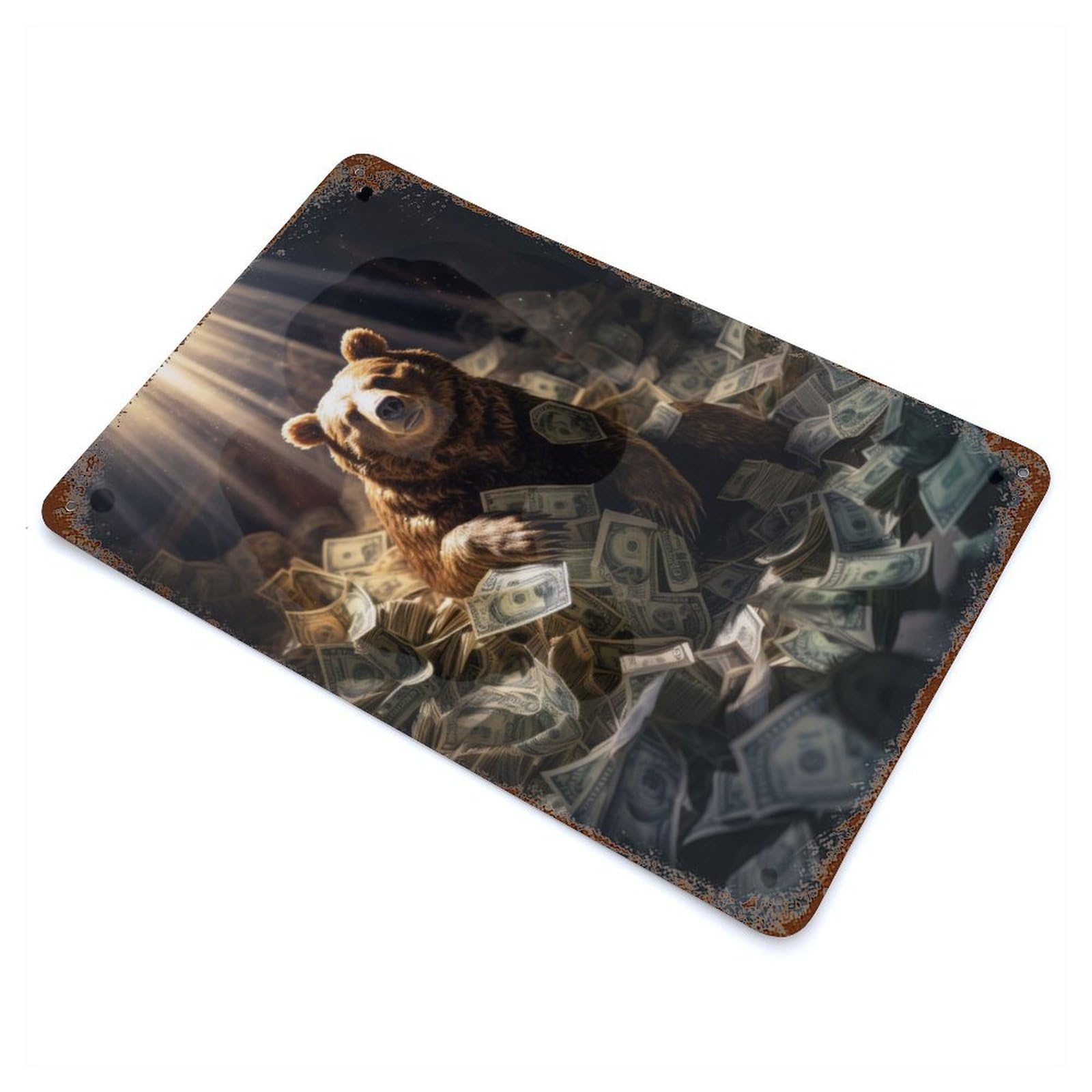Vintage Rust Metal Sign with Rich Wealthy Brown Bear Design 11.8"x7.9", for Shed, Workshop And Garage Wall Decor, Classic Wall Plaque