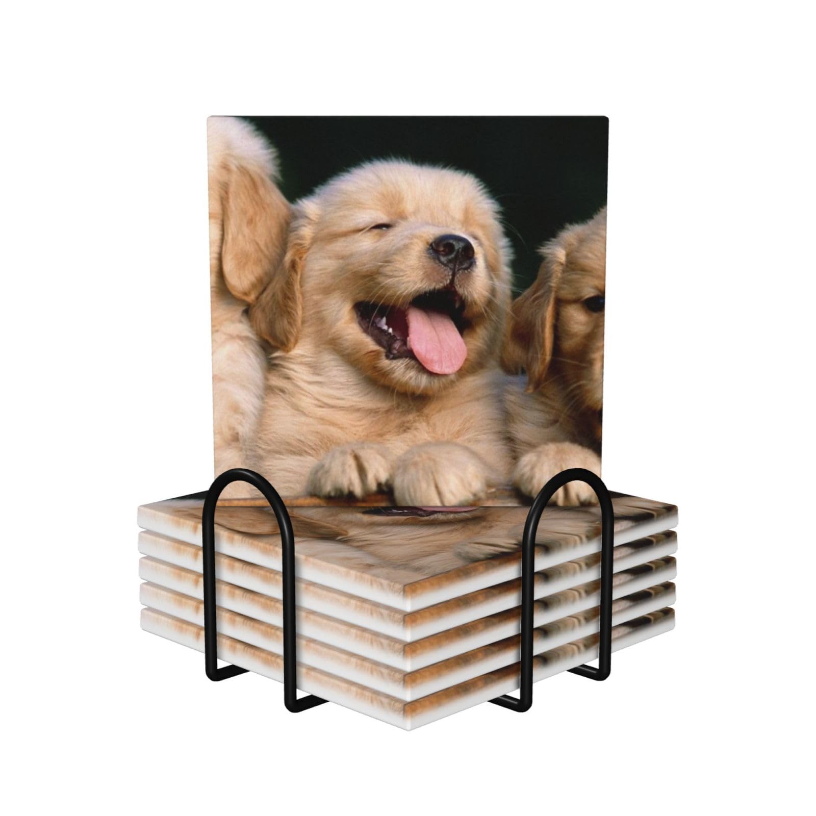 Set di 6 sottobicchieri in ceramica con stampa di cuccioli di Golden Retriever, accessori eleganti per la cucina e la casa