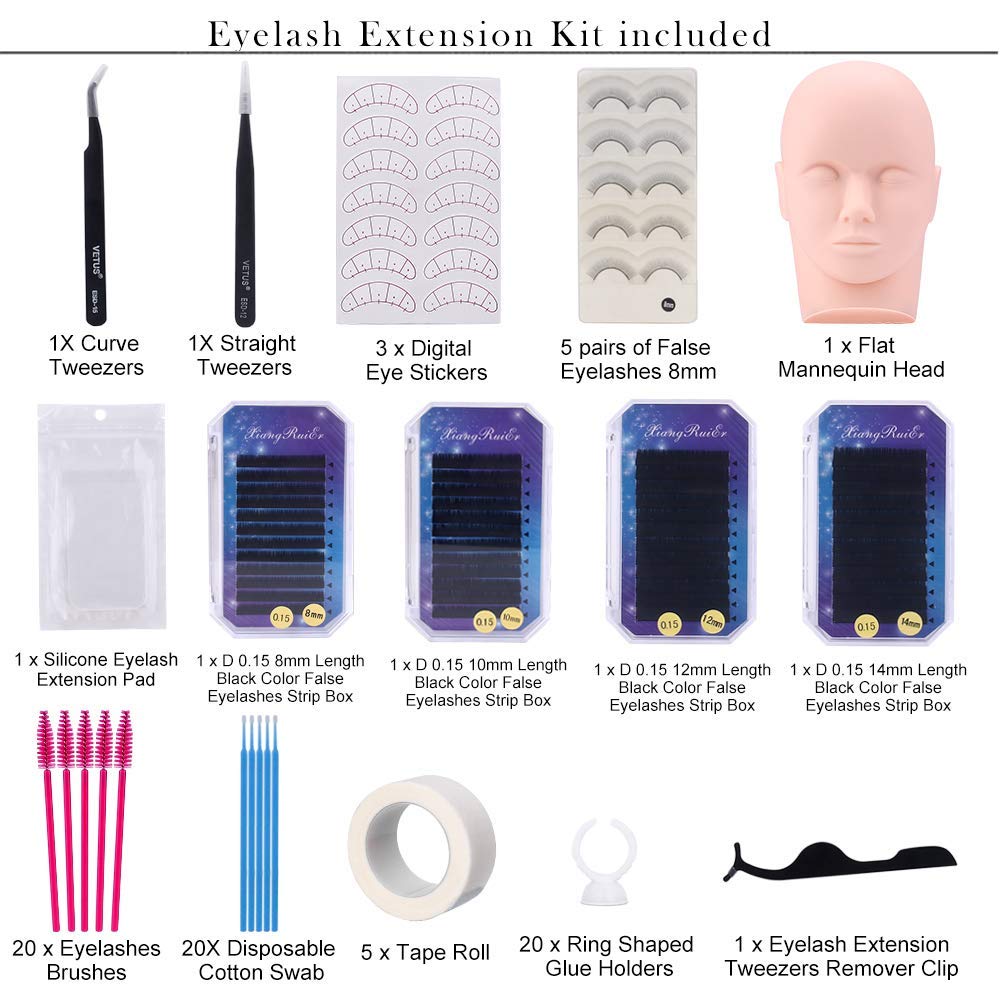 Kit D'extension De Cils, TopDirect 15 Pièces Formation Professionnelle En Tête De Mannequin Kit Complet d'Extension de cils kit d'extension de cils pour Formation de maquillage