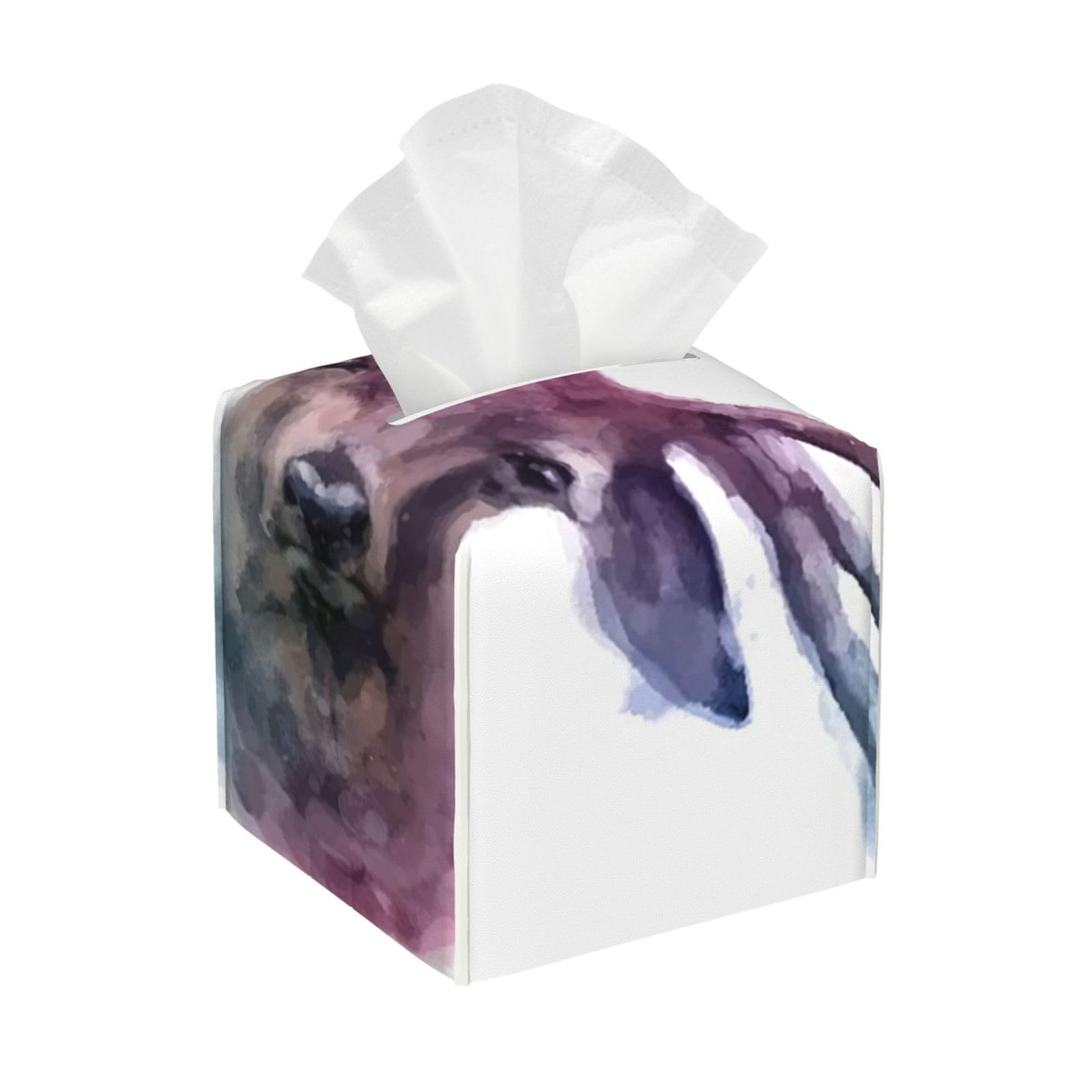 Deer Decor Illustion of Male Stag with Soft Pale Colors Antlers Wildlife Nature PVC Cube Tissue Pack for Home Office Bathroom Use