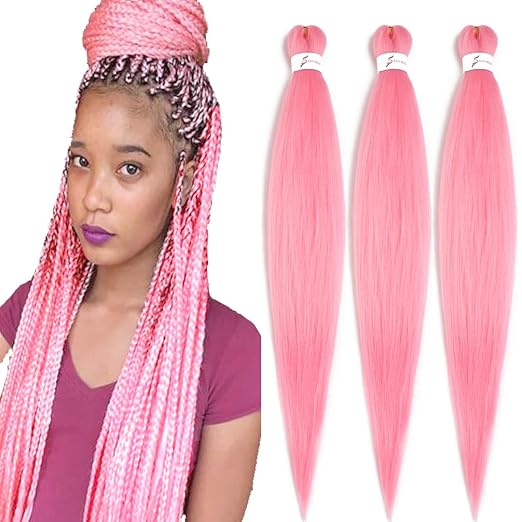 Amazon.com : BALINGHAIR Pre Stretched Braiding Hair Light Pink Braiding ...