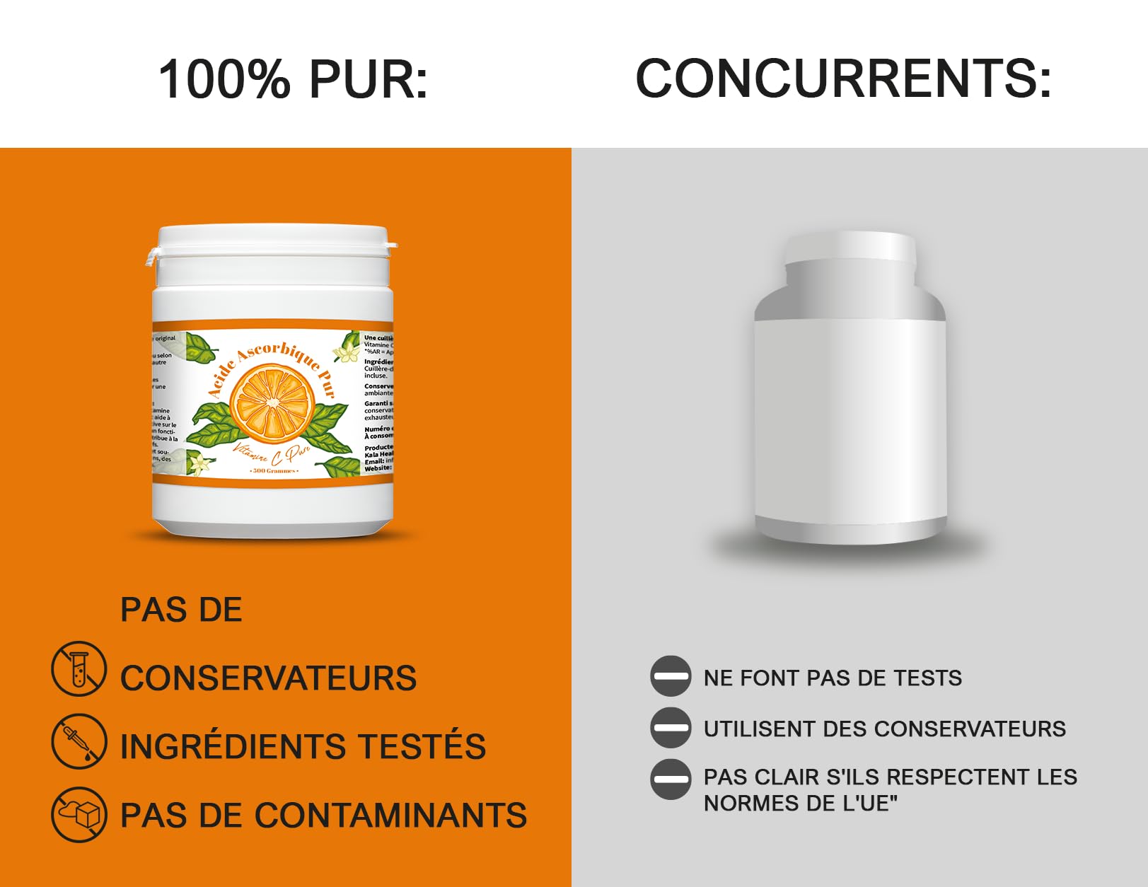 Kala Health - Vitamine C Pure 5 kg - Poudre de vitamine C - Acide ascorbique pur - Fourniture de 5000 jours x 1000 mg dosage élevé - Avec cuillère-doseuse - Végétalien - Qualité premium