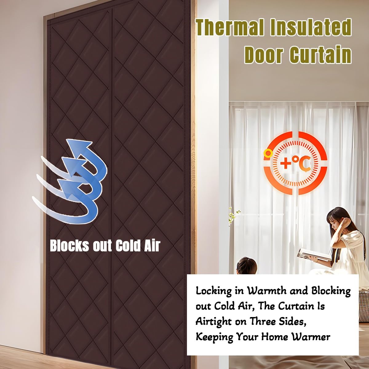 Türvorhang Kälteschutz Magnet Wärmeschutzvorhang 80x200cm 90x230cm 130x210cm Wasserdicht Winddicht Thermovorhang Für Balkontür, Kellertür, Wohnzimmer(Grau,110x210cm)