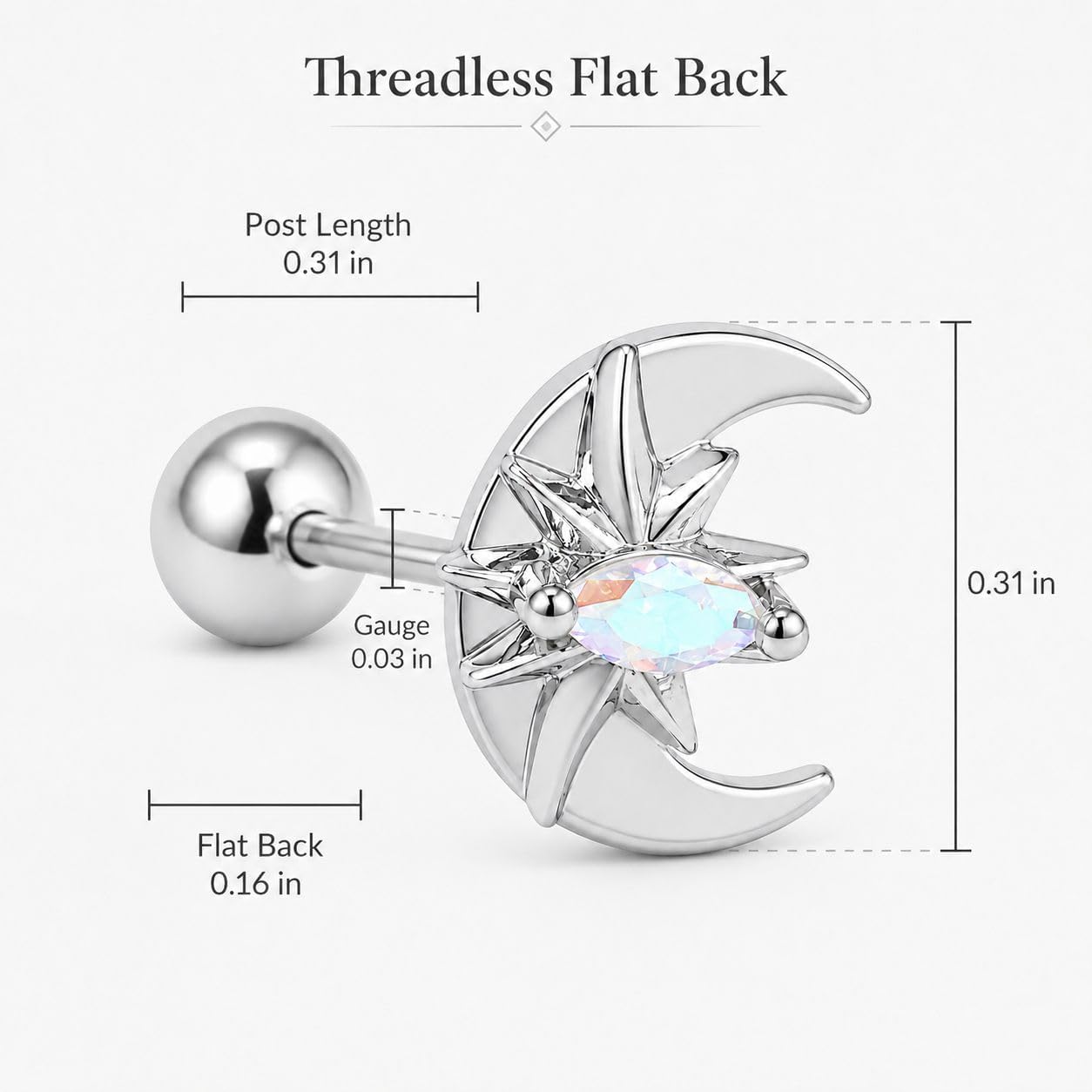 1PCS Threadless Flat Back Earrings for Women Sun Moon Cartilage Tragus Helix Piercing Jewelry Stud
