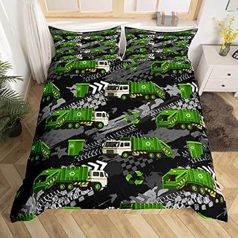 richhome Garbage Truck Duvet Cover Single Size,Hippie Tire Print Bedding Set 2pcs,Powered Waste Management Comforter Cover Soft Quilt Cover Decor Bedspread,Single(No Comforter),WWS8621yqq-Single Cover