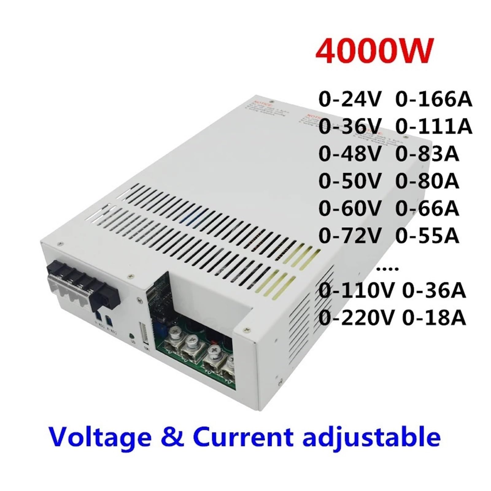 Zasilacz przełączający o dużej mocy 4000 W 0-24 V/36 V/.../220 V smps wejście 110 V/220 V/380 V AC regulowany prąd i napięcie S-4000 (0-110V 0-36A)