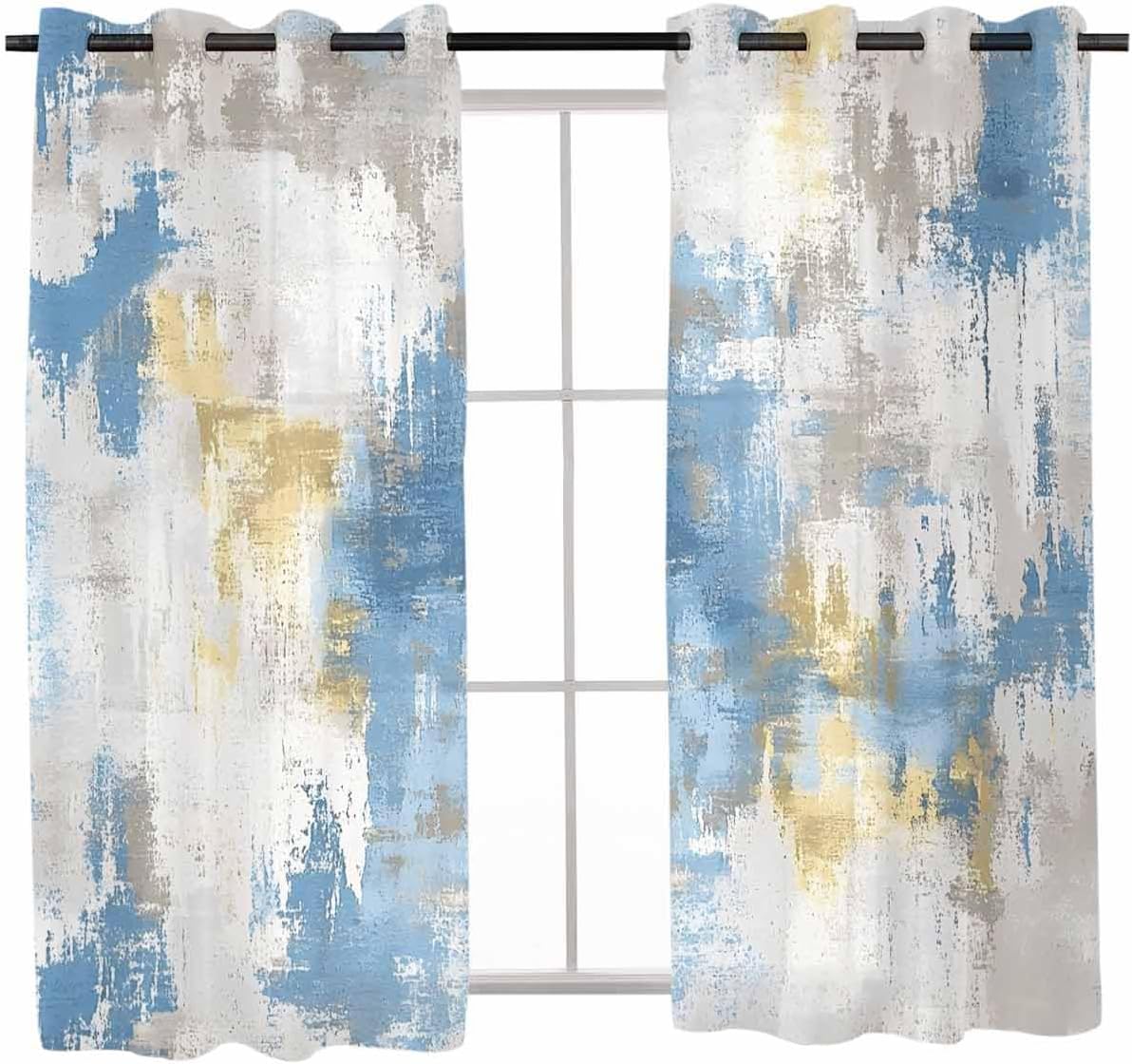 Abstract Sheer Curtains 45 Inches Long 2 Panel Set, Modern Minimalist Geometric Aesthetics Color Light-Filtering Semi Sheer Drapes Window Curtains for Living Room/Bedroom 52x45x2