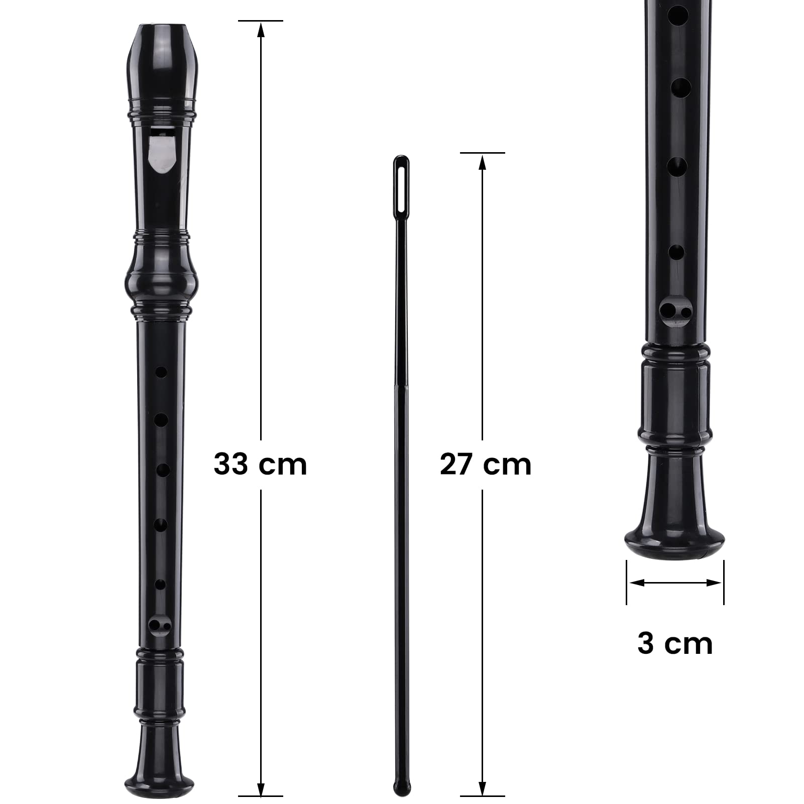 VLVEE Flauto per Principianti, Flauto Bambini a 8 Fori per, Flauto Dolce per Diteggiatura Tedesco, Incluso Pacchetto Esterno, Stick per la Pulizia del Flauto e Manuale di Istruzioni, Nero