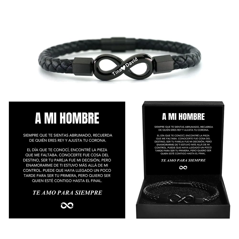 FEDZHY Personalized Custom Name,Spanish Card,To My Man, Wife & Girlfriend Stainless Steel Braided Bracelet for Men, for Birthday, Anniversary,Father's