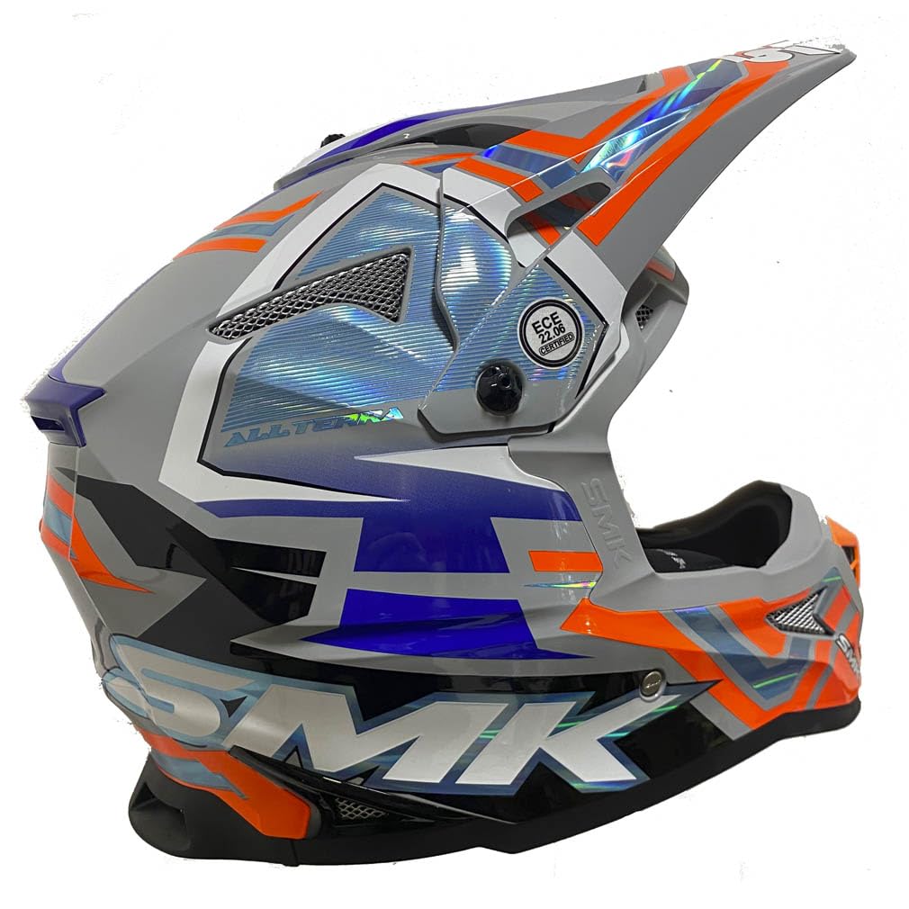 Casco de Motocross SMK Allterra X-Aces Orange Blue - Casco Cross Enduro para Adulto Hombre y Mujer - Homologado ECE 22.06 - Designed