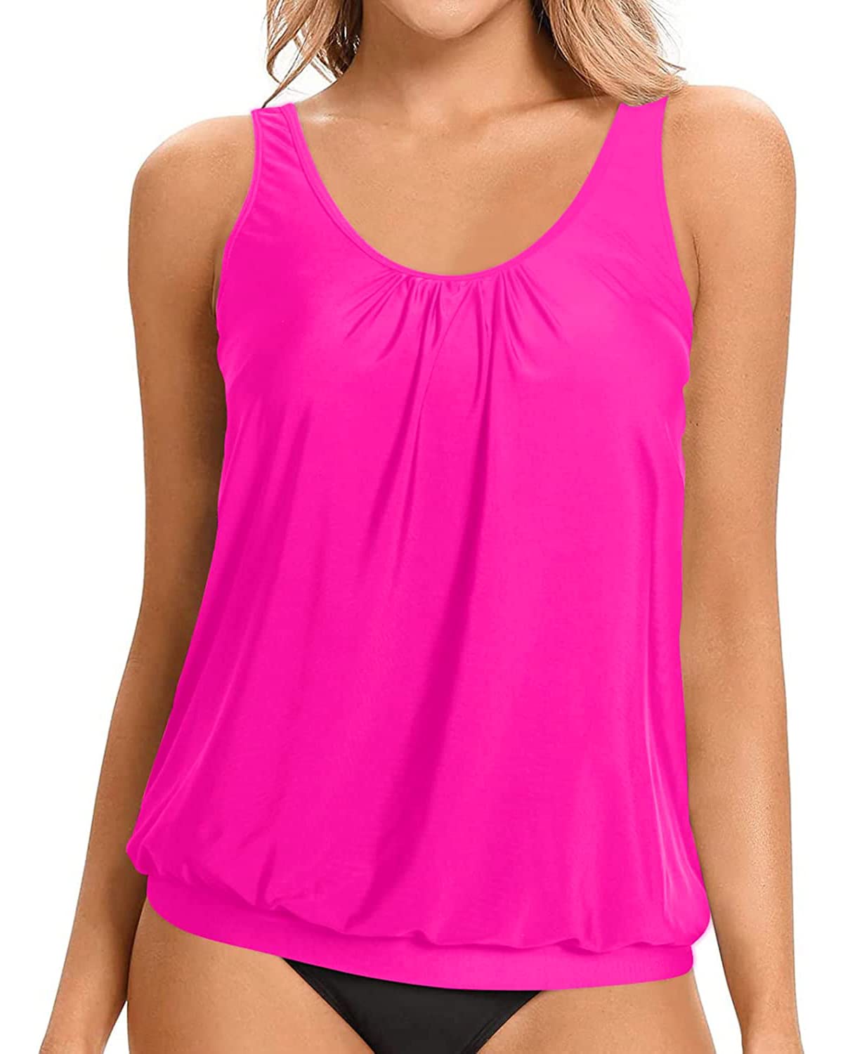 yonique womens blouson tankini top no bottom loose fit swim top modest tank top pink xl