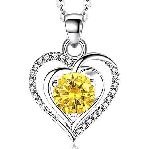 RIVIKO Heart Birthstone Pendant Necklace for Women 925 Sterling Silver Zirconia Necklaces Christmas Valentine's Mothers Day Jewelry Gifts For Her Mother Wife