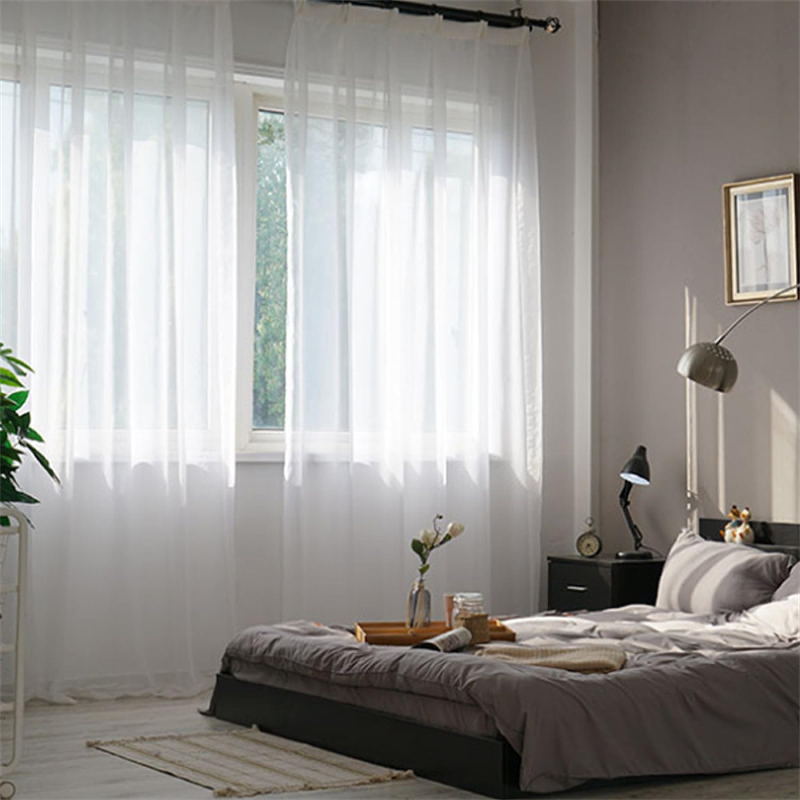 EMEMA 2 transparante gordijnen van voile met zachte ogen, voor slaapkamer en woonkamer, elegant, 140 x 300 cm, wit