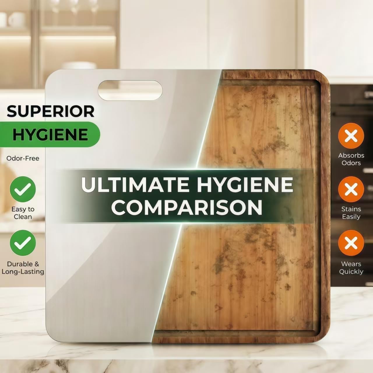 3 PCS Stainless Steel Cutting Boards for Kitchen, 304 Metal Non Toxic Chopping Boards for Meat, Fruits & Break, Dishwasher Safe, (15.3"x11", 13.4"x9", 11.8"x8")
