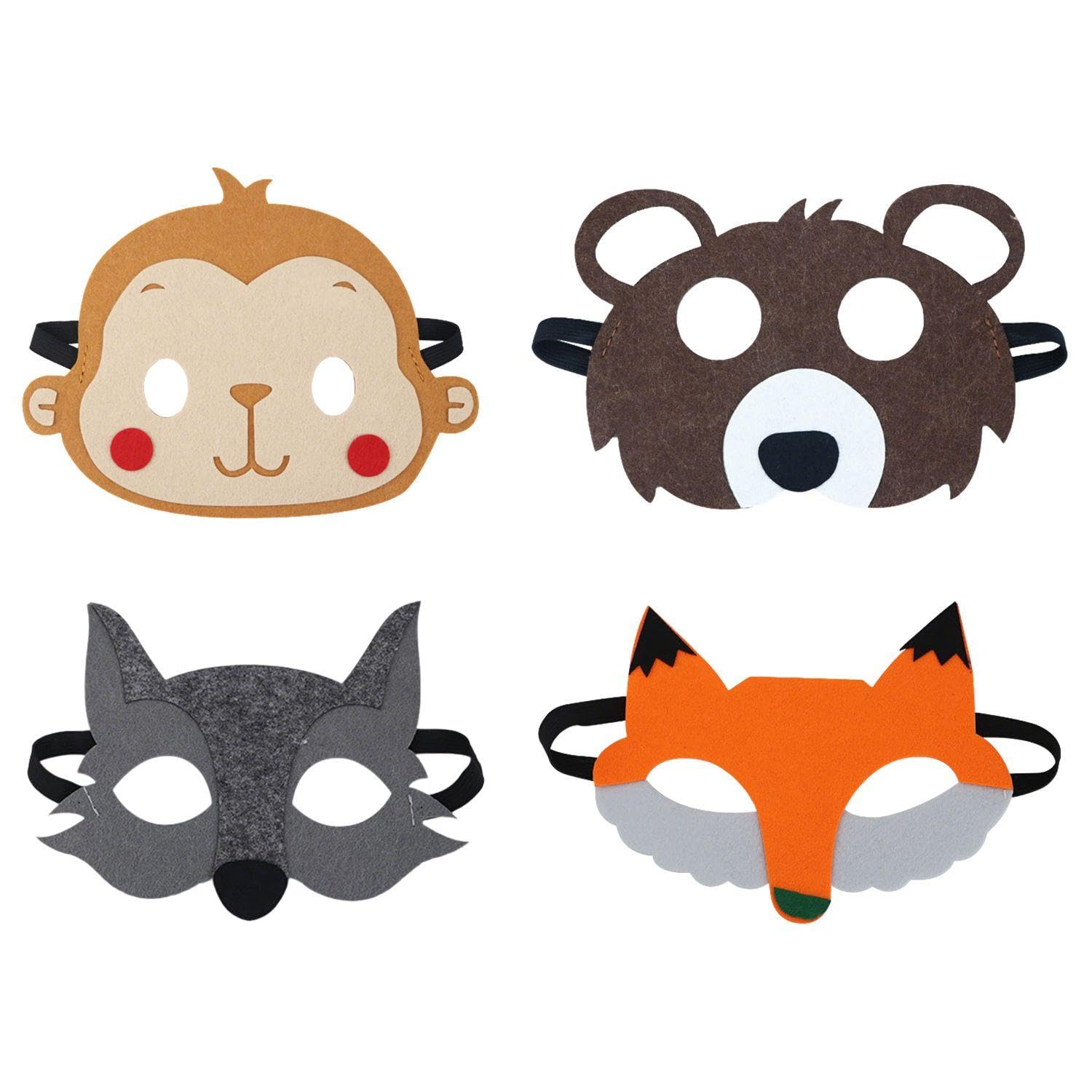 Hinfhi Multicolor 4 Pieces Of Animal Mask, Cute Felt Mask, Role-Playing Props, Animal Themed Party Supplies.
