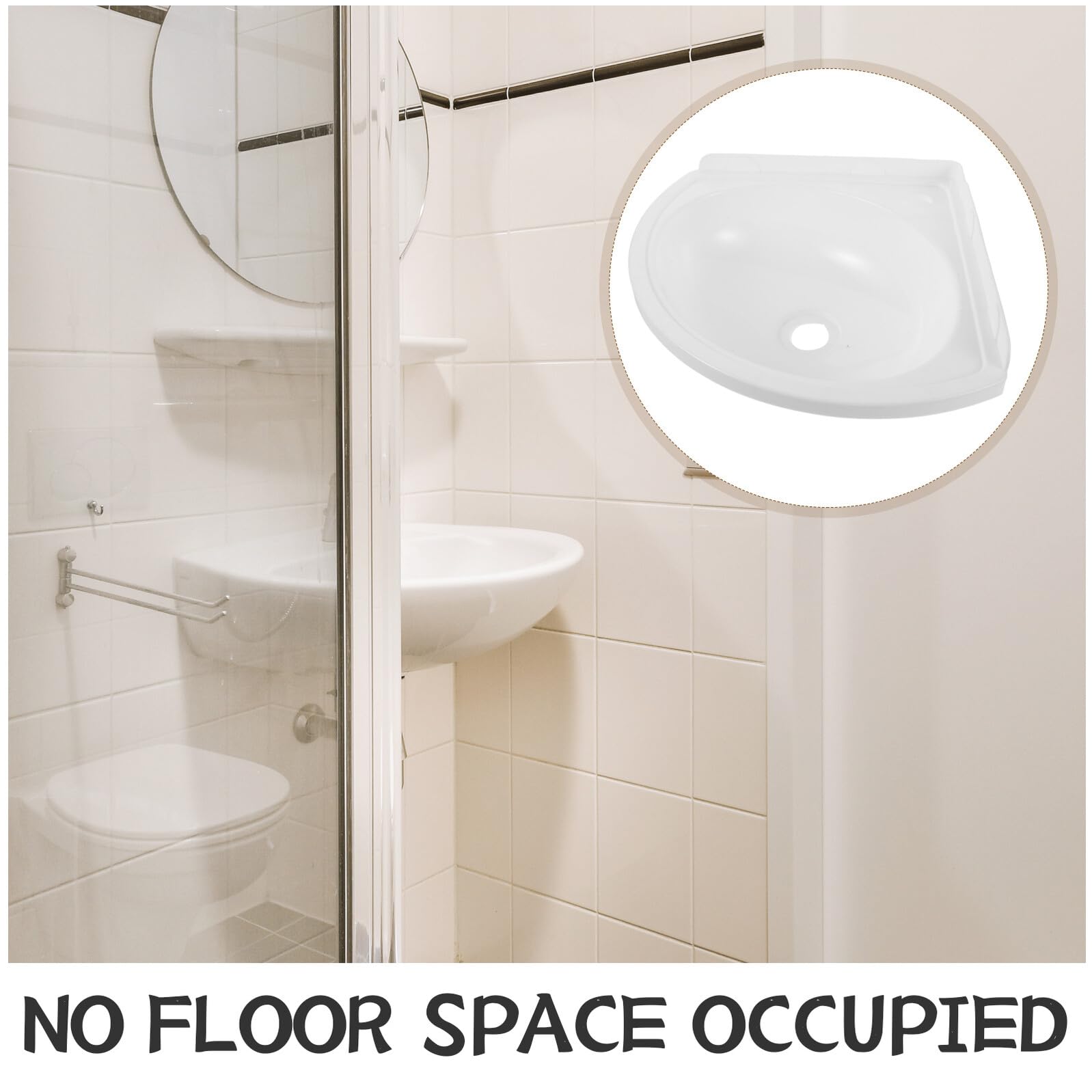 Lavandino Piccolo Triangolare da Muro in Plastico Bianco per Bagno, Facile da Installare con Flusso D'acqua Fluido, per Spazi Esterni e Ambienti Ridotti